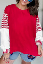 Racing Red Striped Patchwork Sleeve Colorblock Sweatshirt
