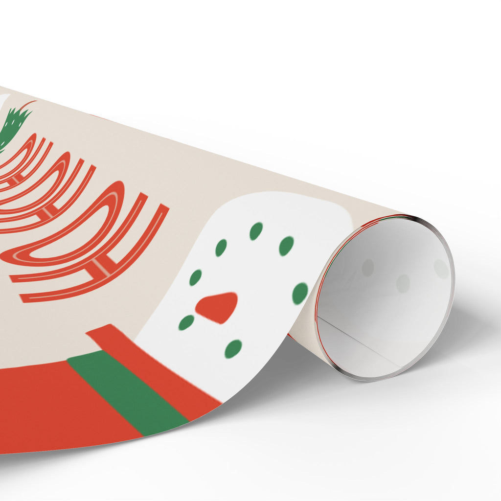 Christmas Wrapping Paper – 'HO HO HO' Snowman & Tree Holiday Gift Wrap