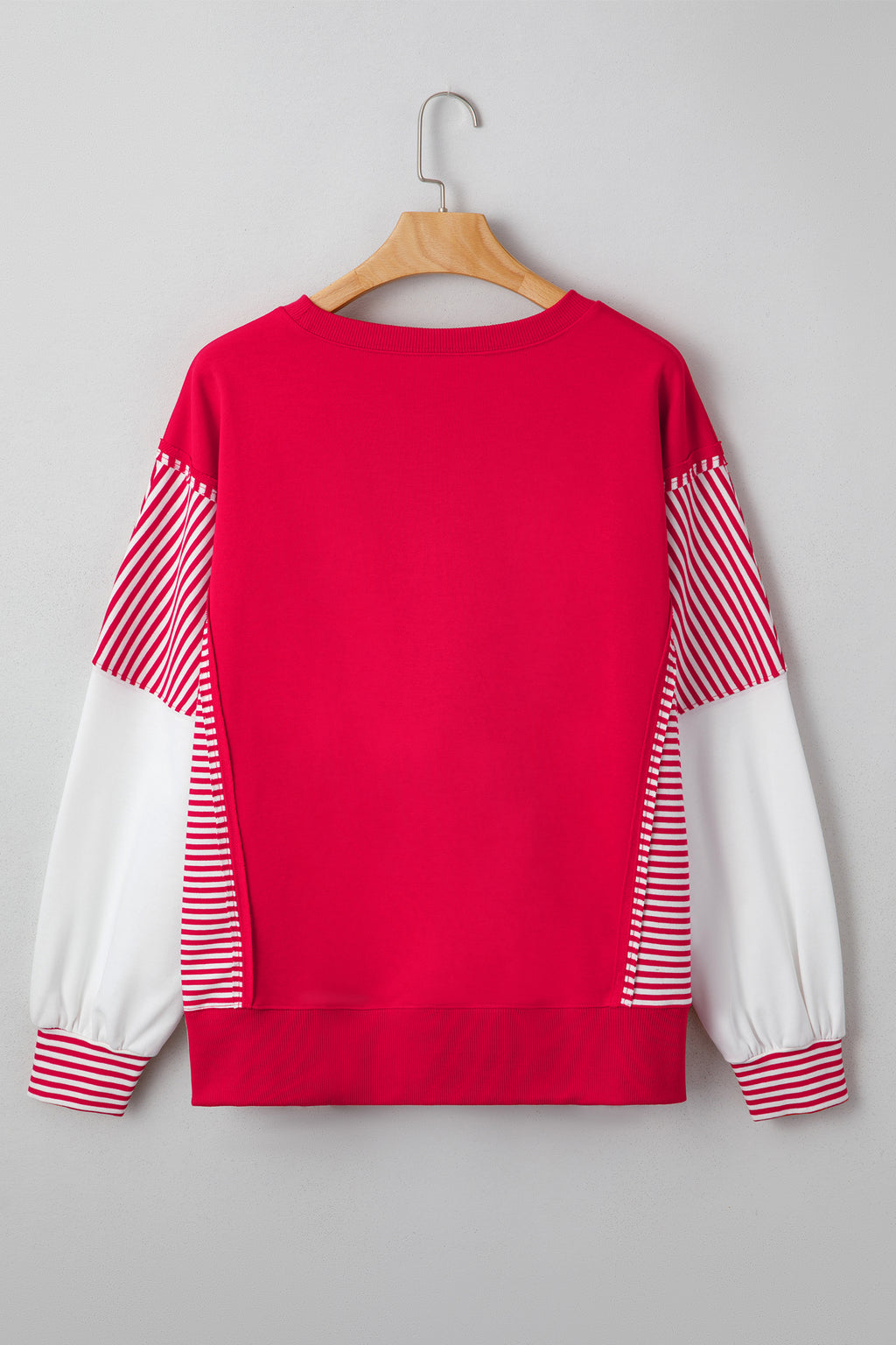 Racing Red Striped Patchwork Sleeve Colorblock Sweatshirt