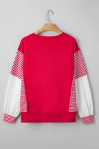 Racing Red Striped Patchwork Sleeve Colorblock Sweatshirt
