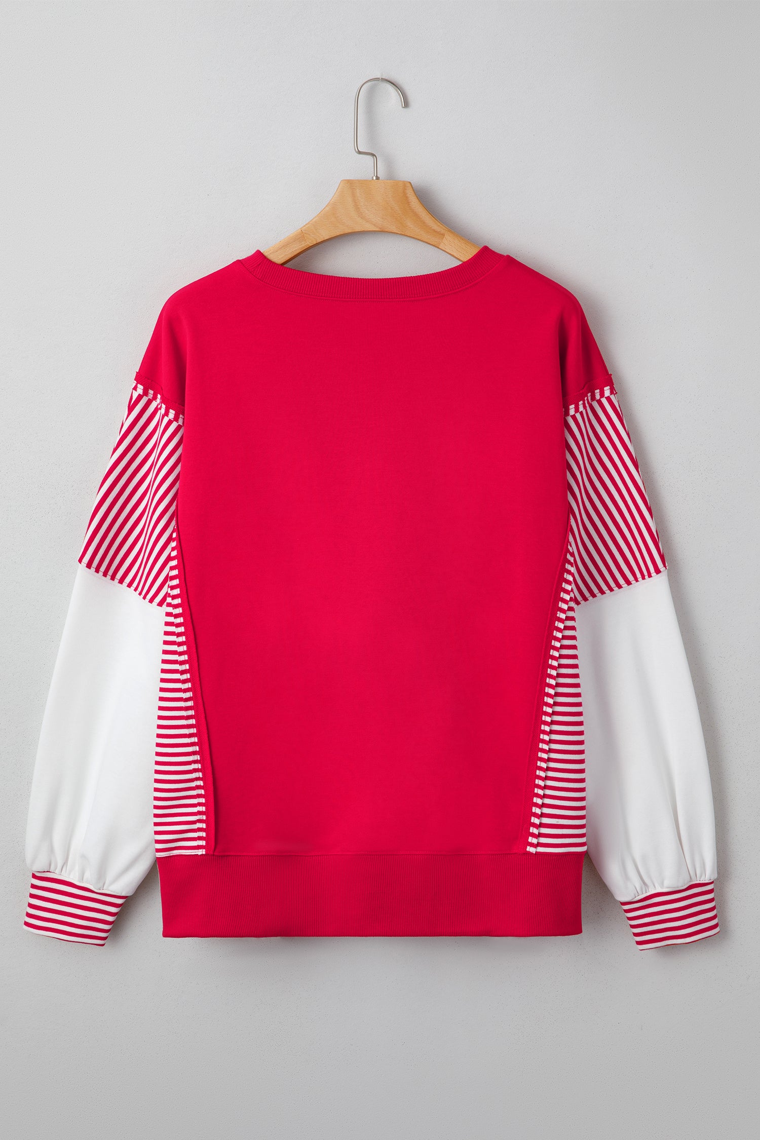 Racing Red Striped Patchwork Sleeve Colorblock Sweatshirt