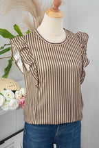 Crew Neck Ruffled Striped Tank Top