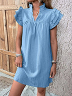 Multi-Layer Lotus Sleeve V-Neck Pullover Dress