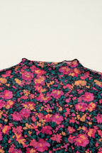 Rose Slim Fit Floral Mesh Long Sleeve Mock Neck Top