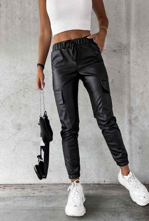 Faux Leather Cargo Pants