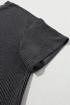 Carbon Grey Ribbed Textured Knit Loose Fit Tee and Shorts Set