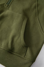 Green Fleece Lined Zip Up Stand Collar Thumbhole Sleeve Sweatshirt
