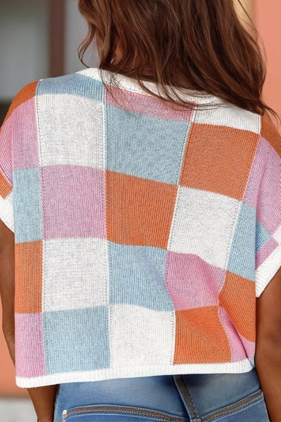 Color Block Cap Sleeve Knitted Sweater