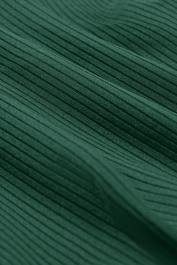 Blackish Green Color Block Edge Ribbed Pocketed Lined Swim Dress