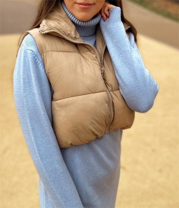 Zipper Stand-Up Collar Outerwear Vest Jacket