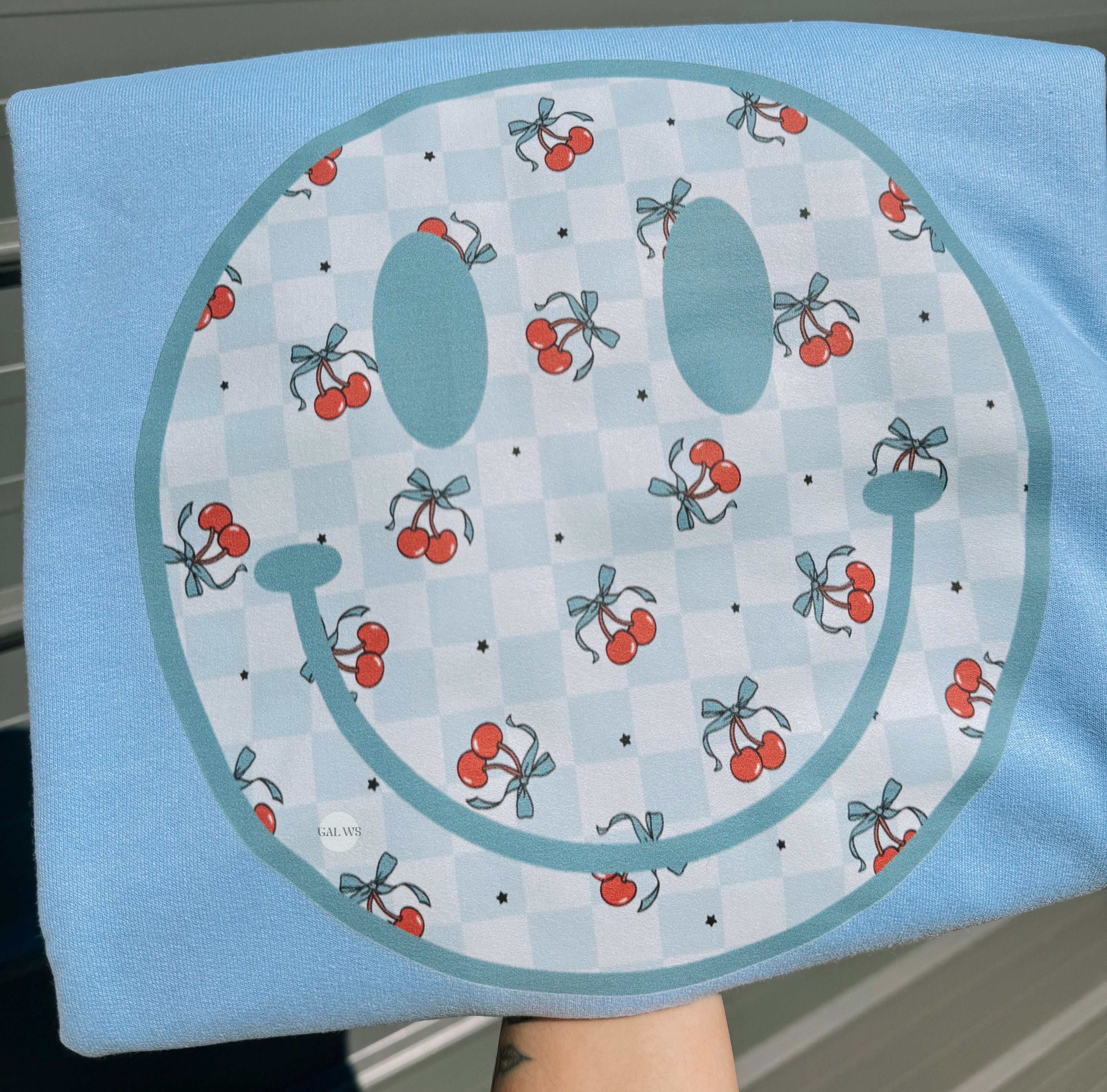 Checker & cherry face tee or sweatshirt