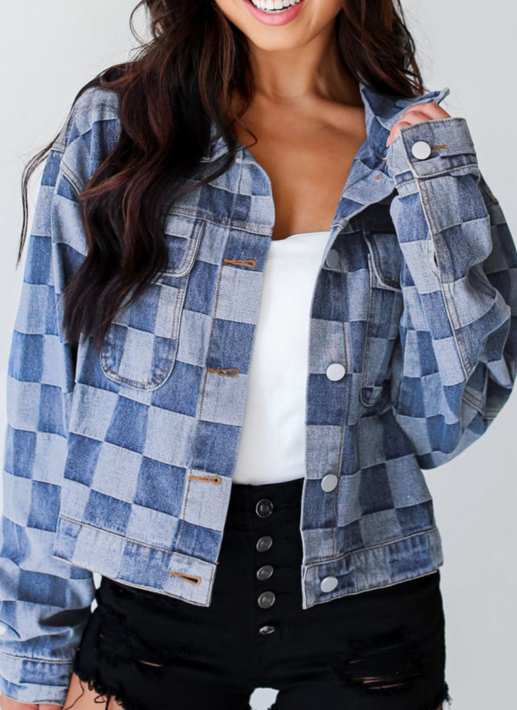 Checkered Denim Jacket
