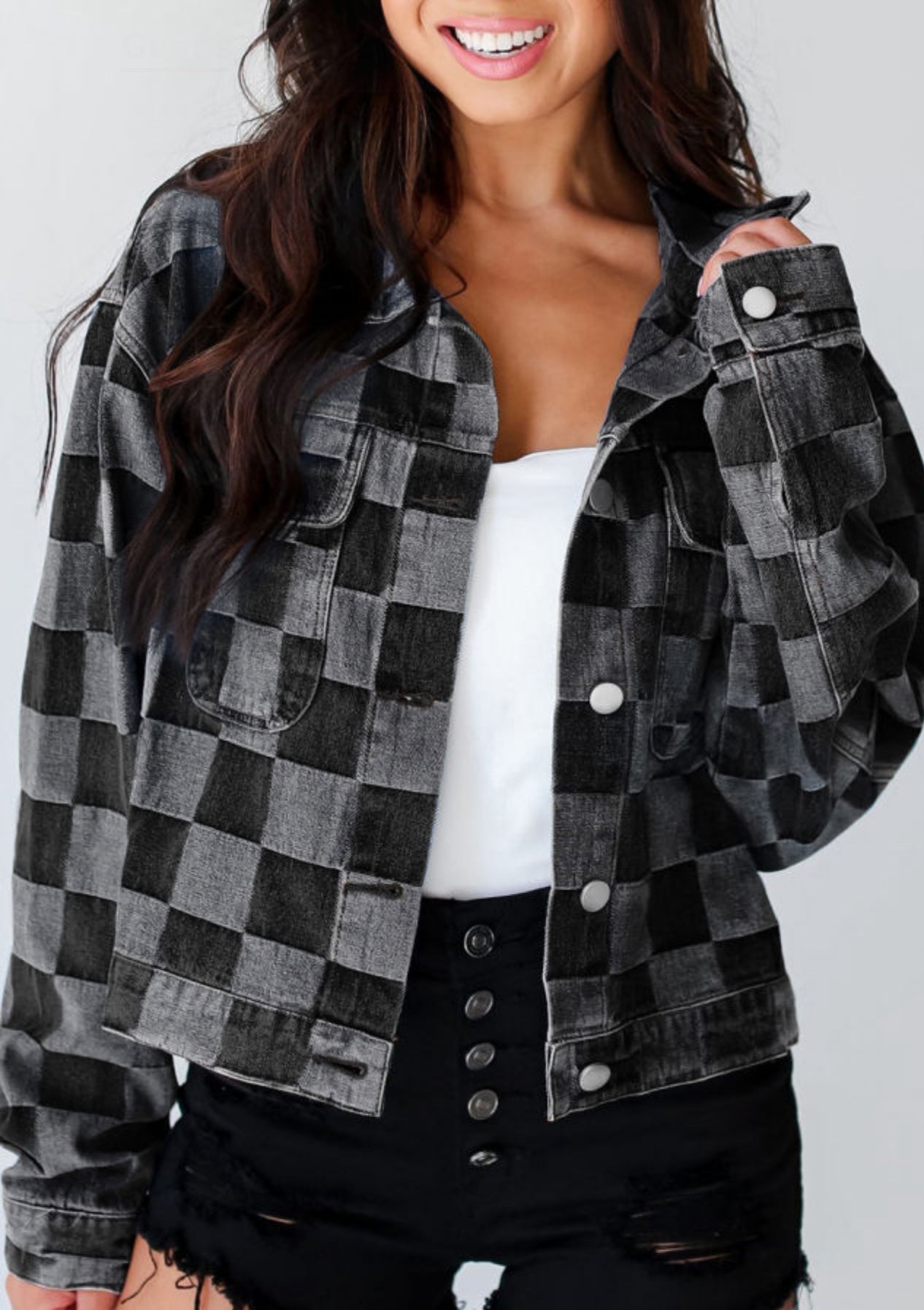 Checkered Denim Jacket