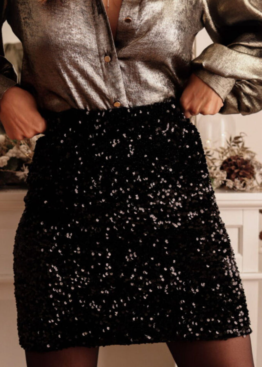 Black Sequin Mini Skirt