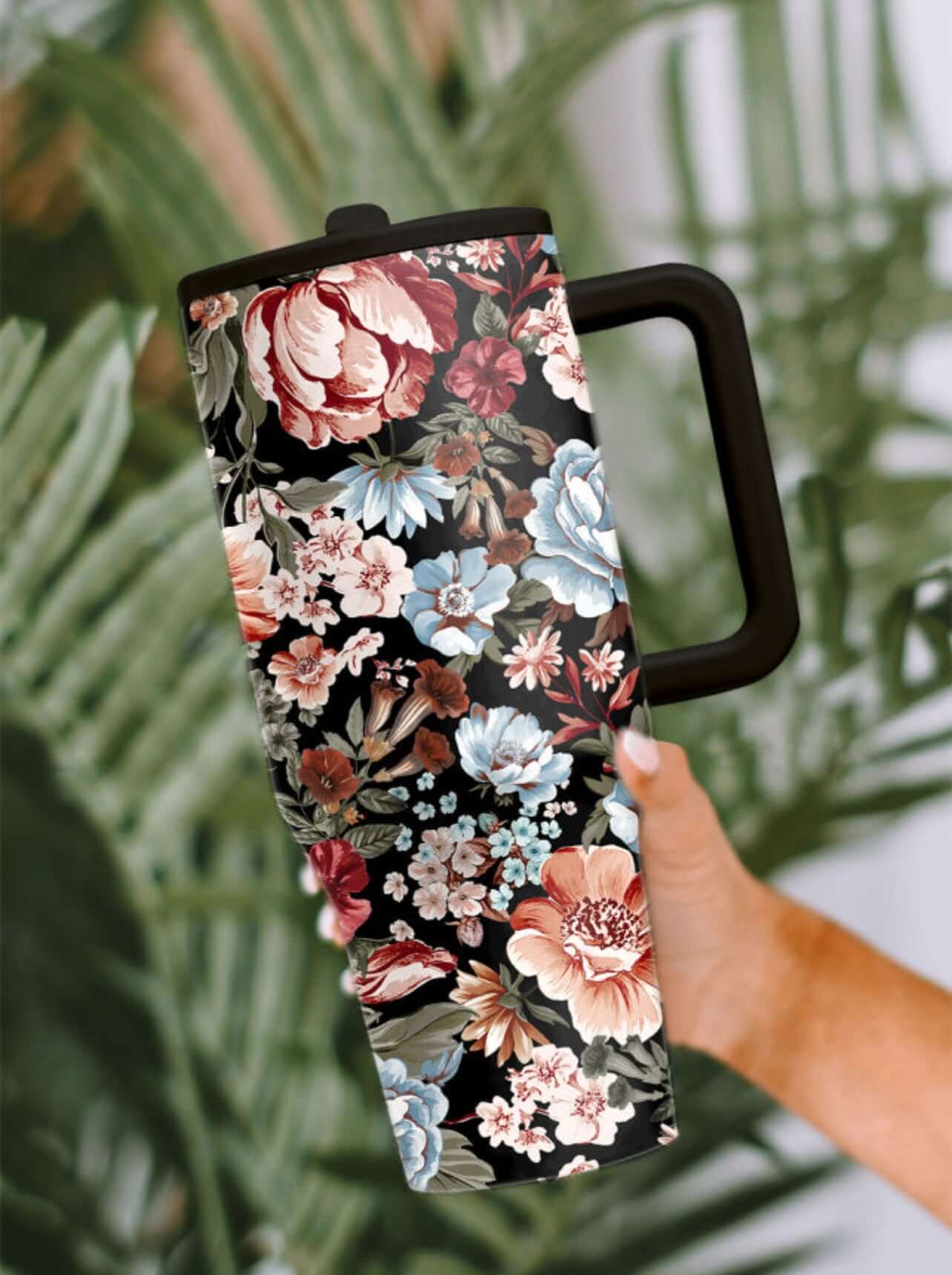 Black Flower Print 40 ounce