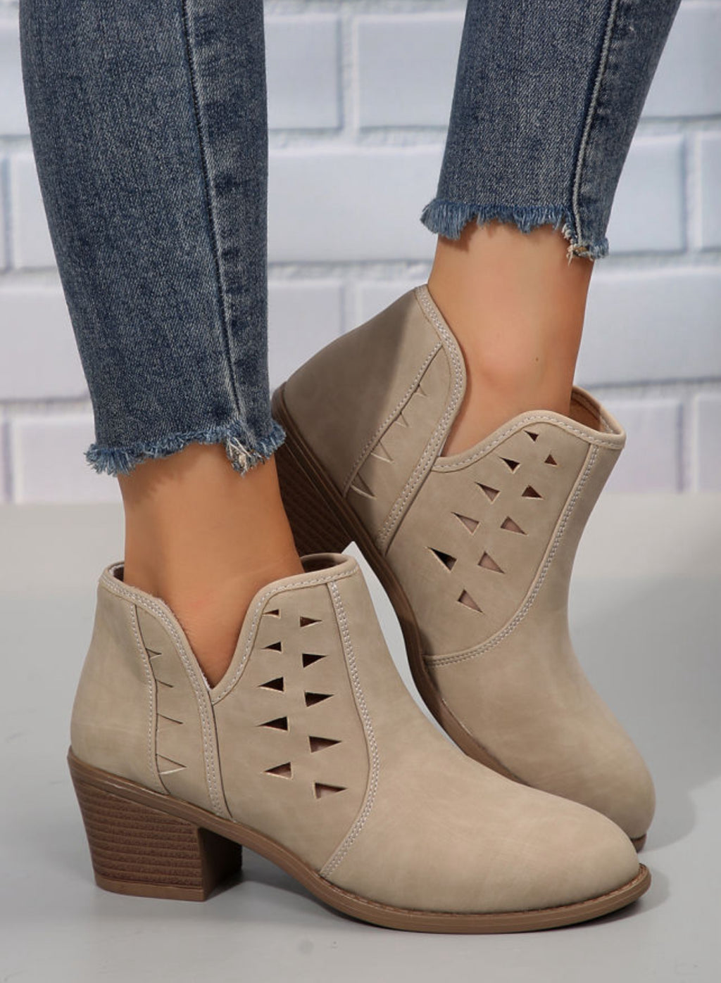 Parchment cut out suede boots