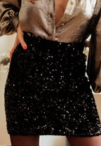 Black Sequin Mini Skirt