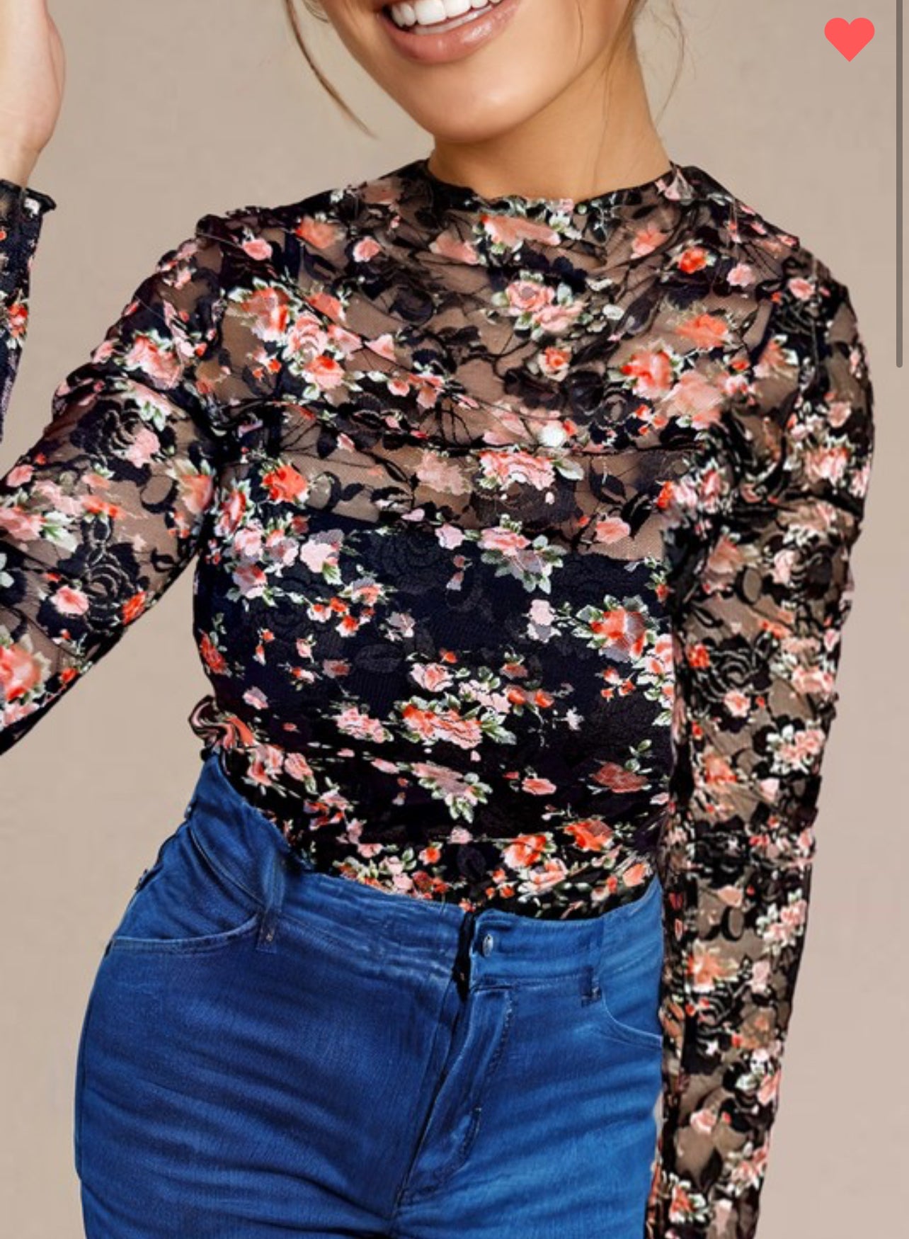 Black Floral Mesh Long Sleeve