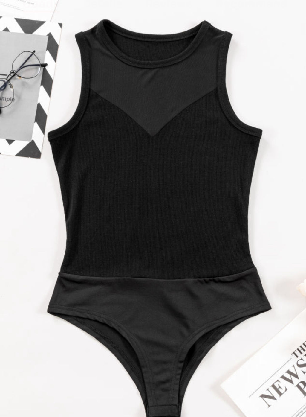 Black Mesh Sleeveless Bodysuit