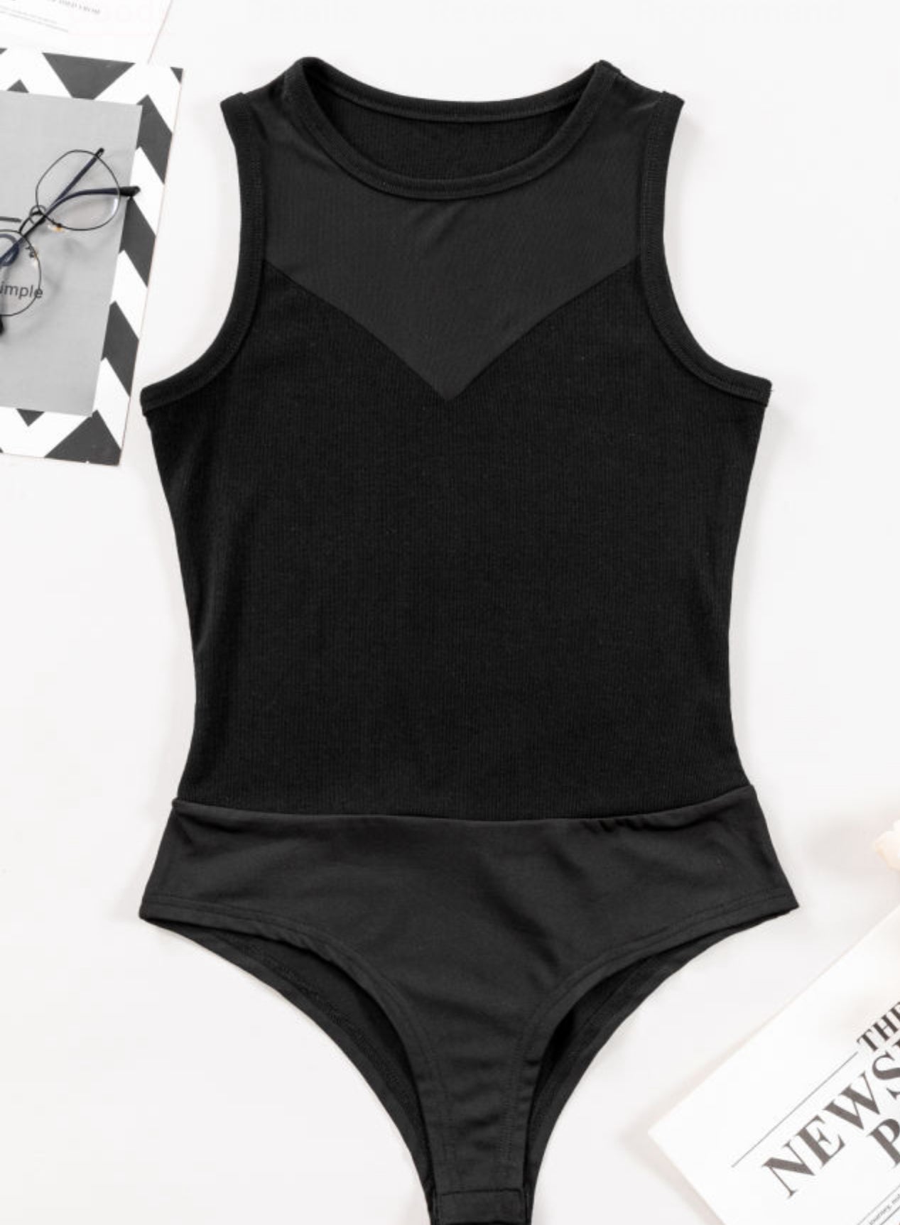 Black Mesh Sleeveless Bodysuit