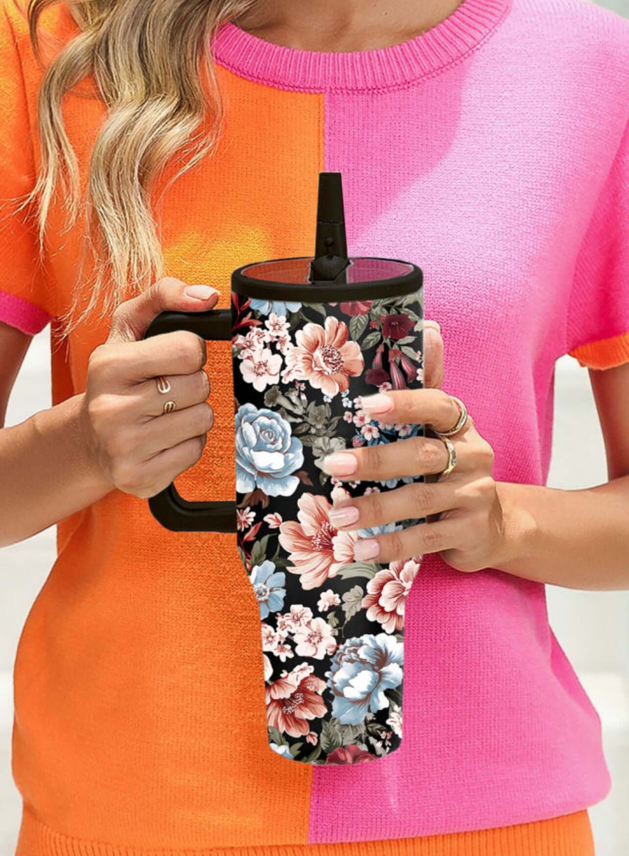 Black Flower Print 40 ounce