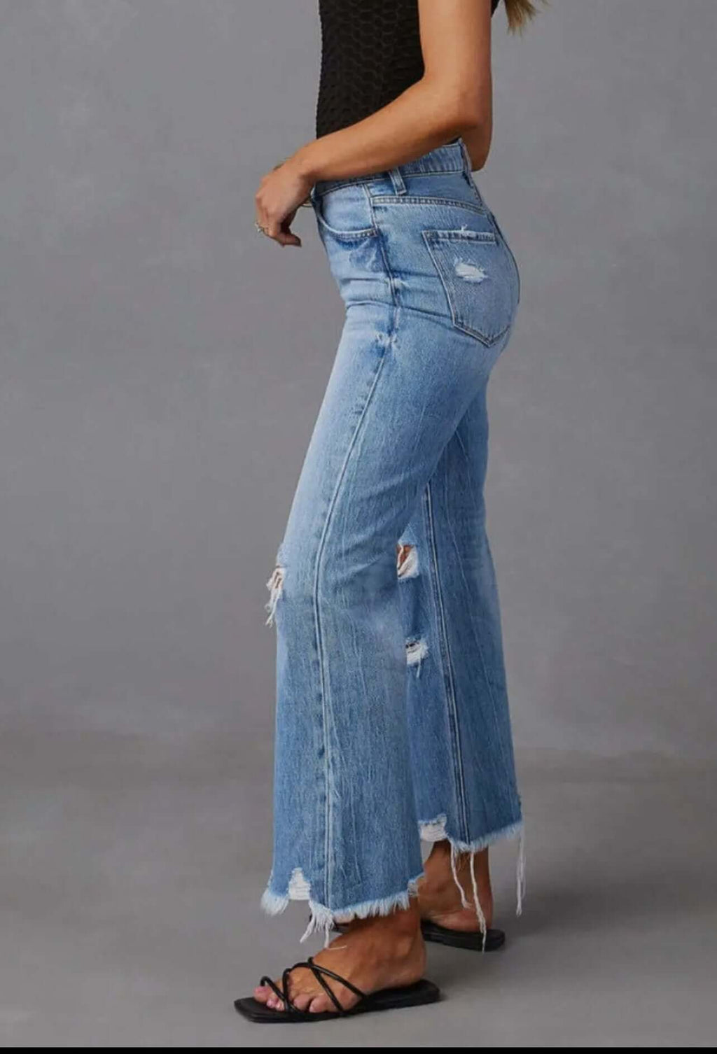 Distressed Raw Hem Jeans