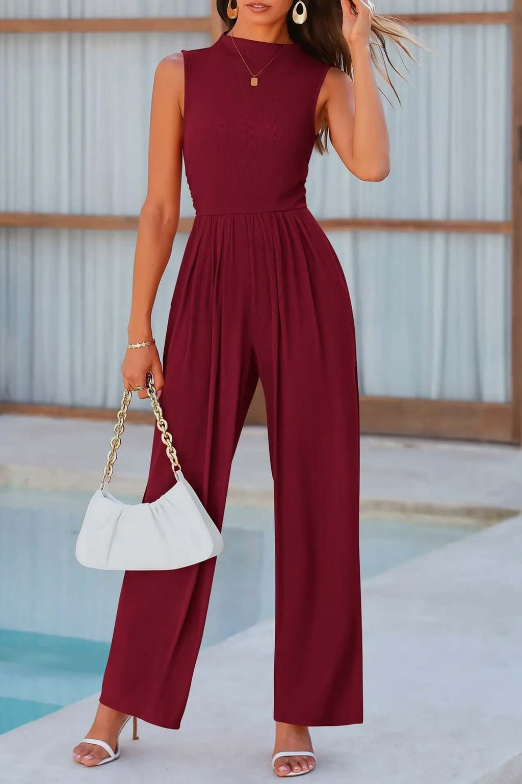 Mock Neck Sleeveless Jumpsuit