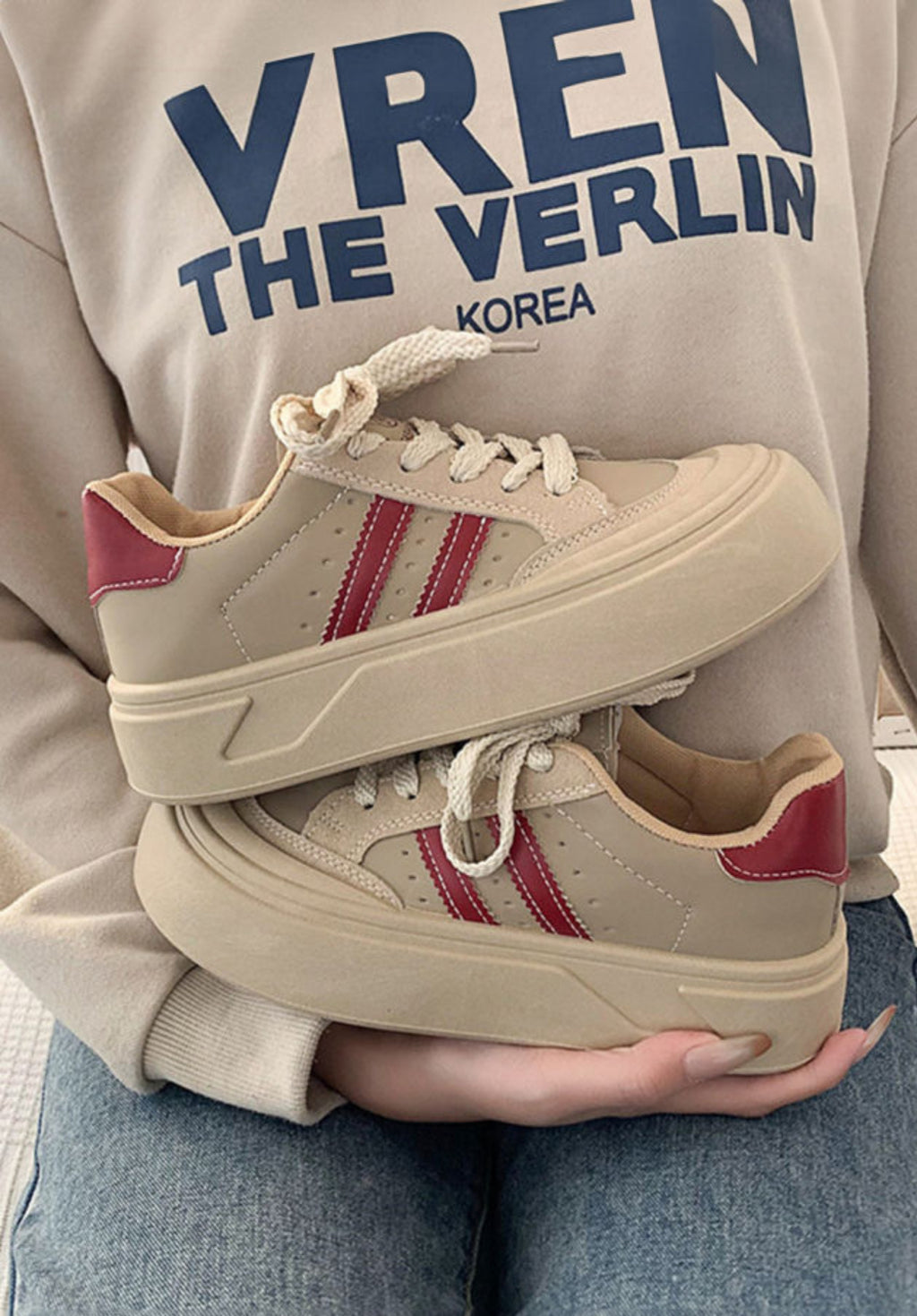 Firey Red Retro Leather Thick Sole