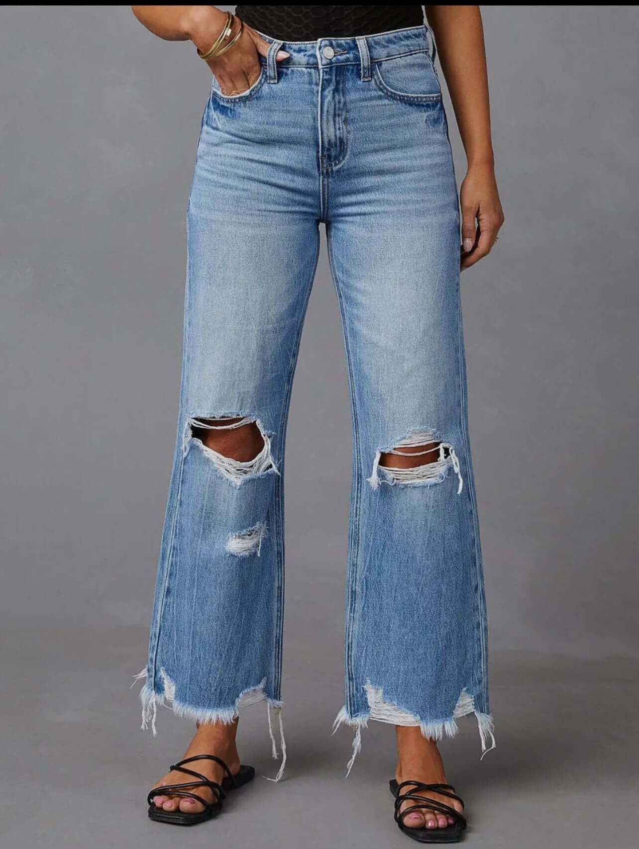 Distressed Raw Hem Jeans