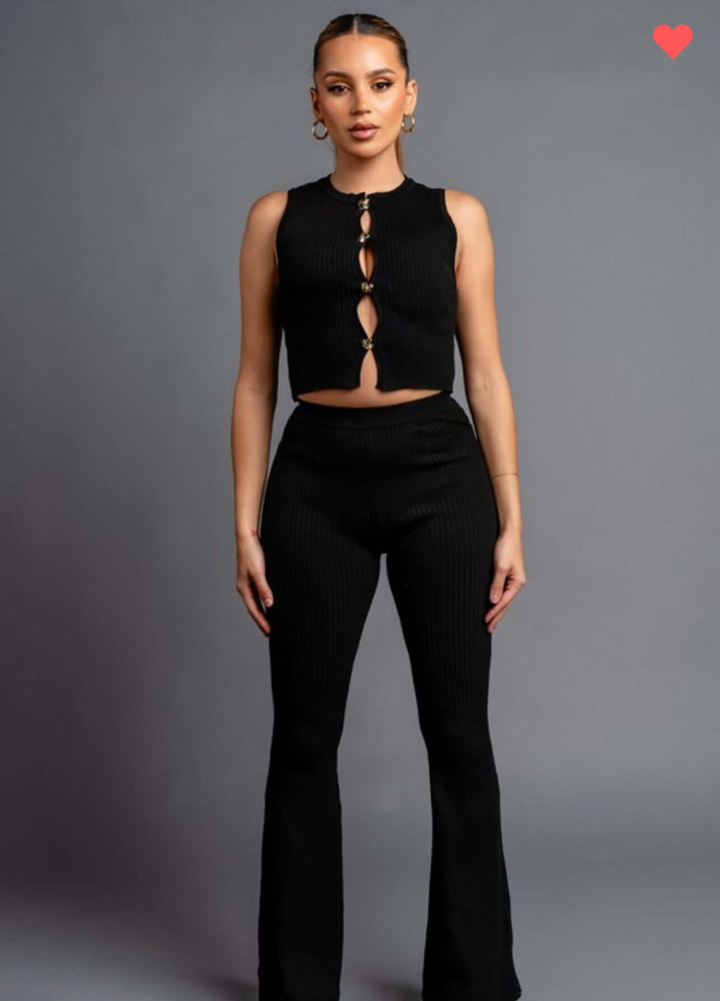 Rib Sweater Gold Button Pant Set