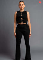 Rib Sweater Gold Button Pant Set