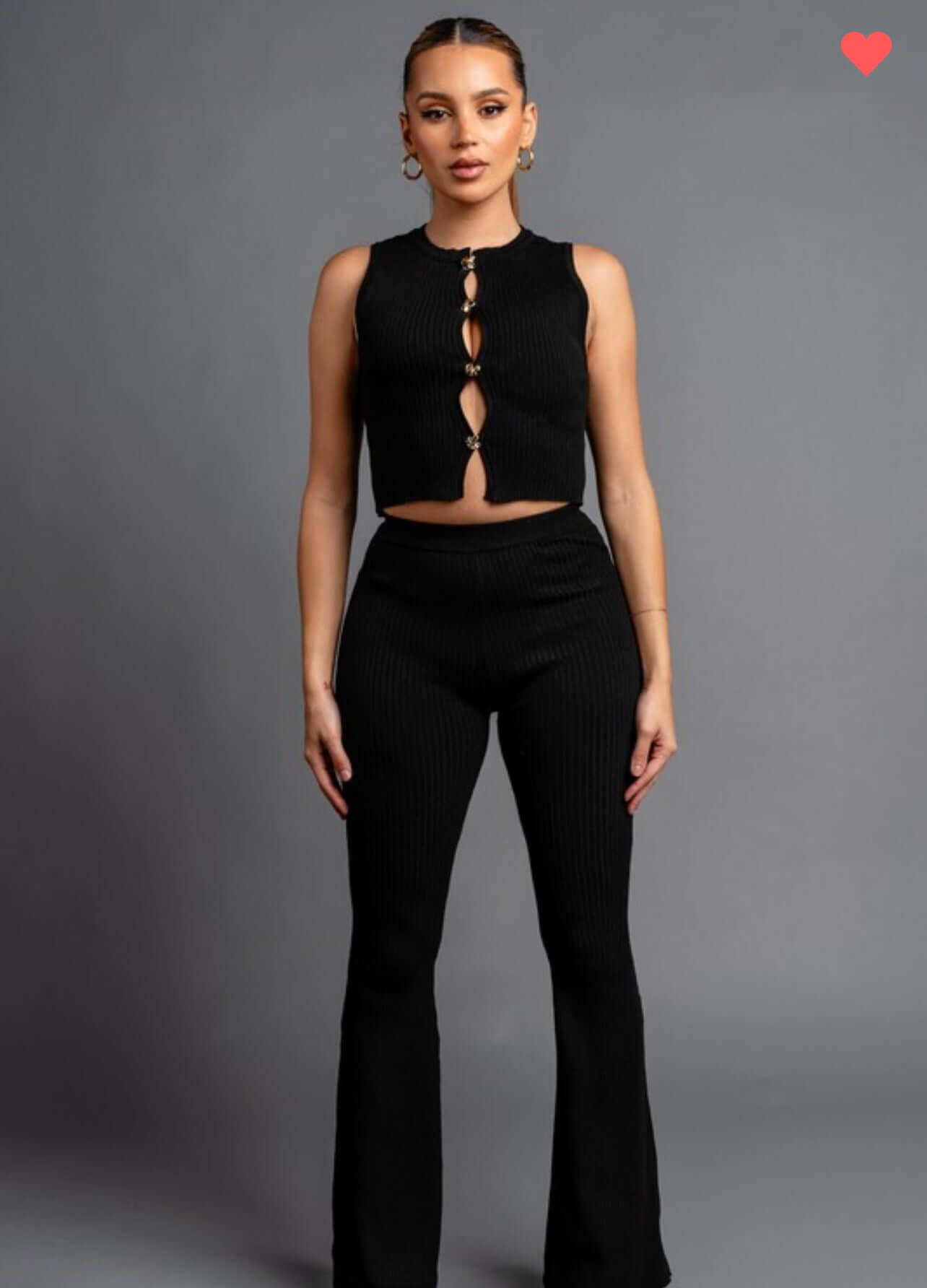 Rib Sweater Gold Button Pant Set