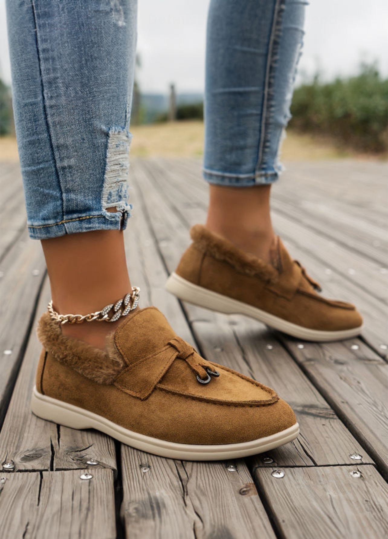 Suede Furry Flat Shoes