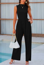 Mock Neck Sleeveless Jumpsuit