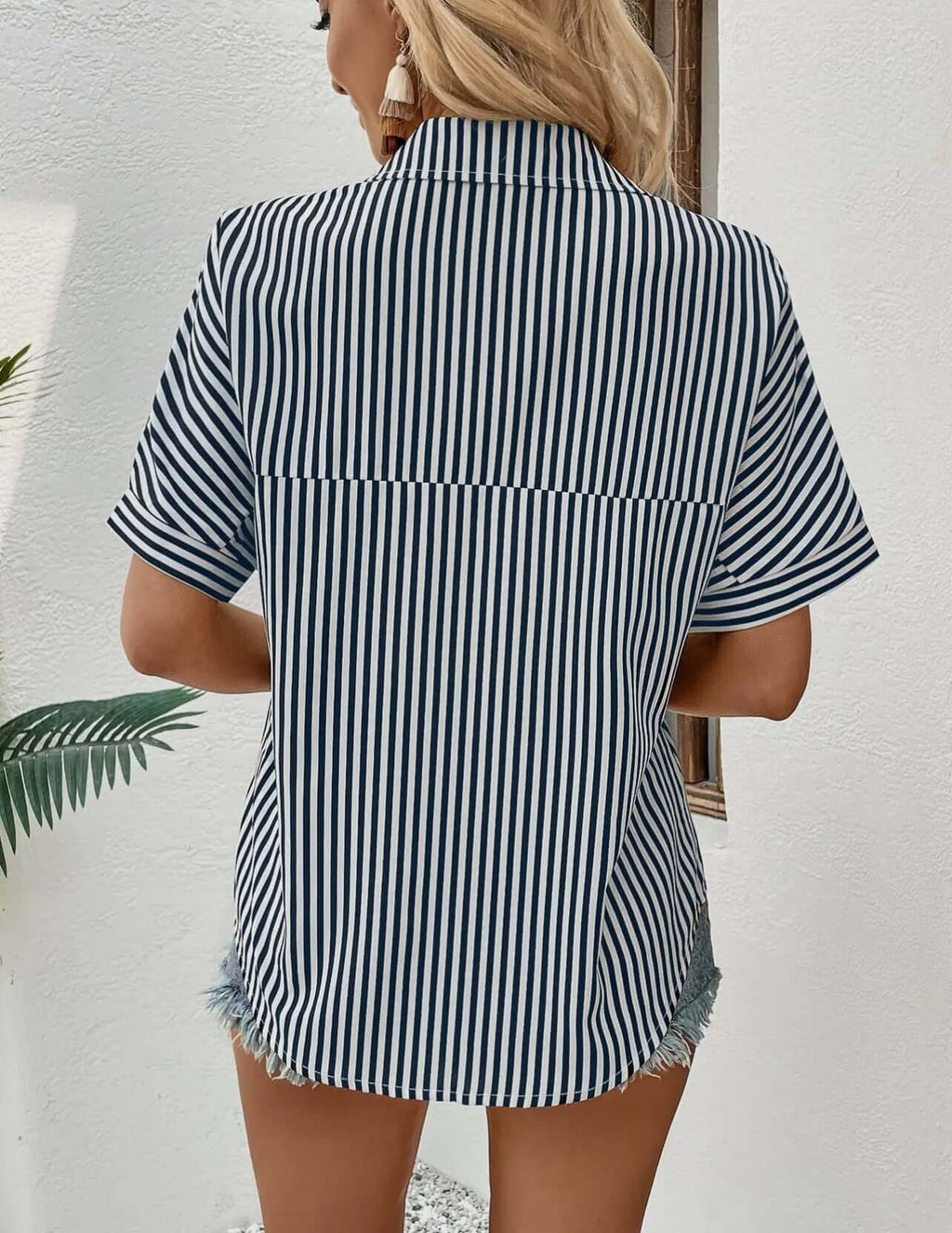 Lapel Collar Stripped Blouse