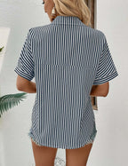 Lapel Collar Stripped Blouse