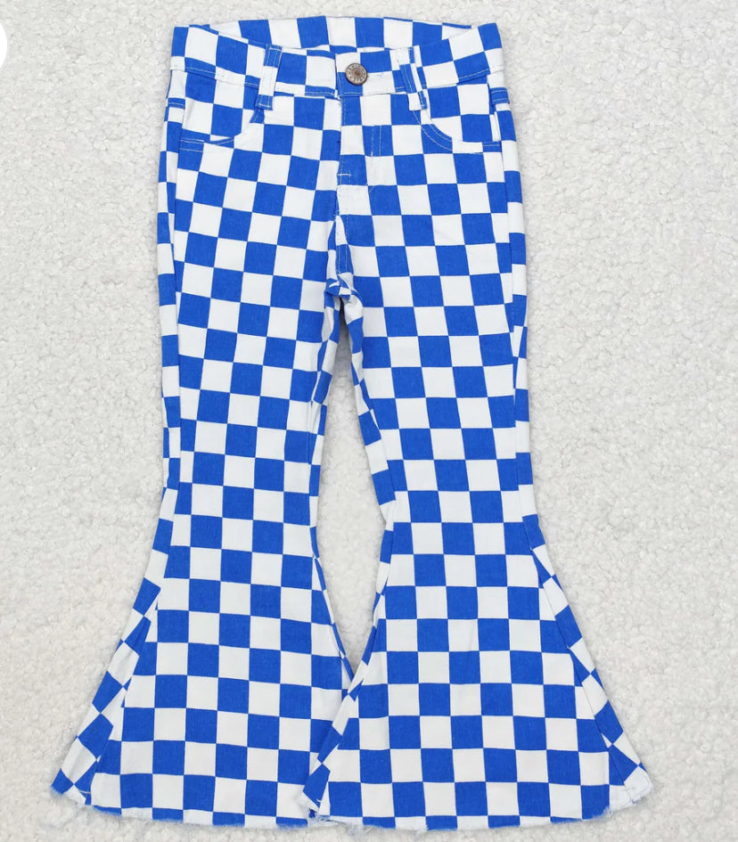 Checkered Blue Pants Flare