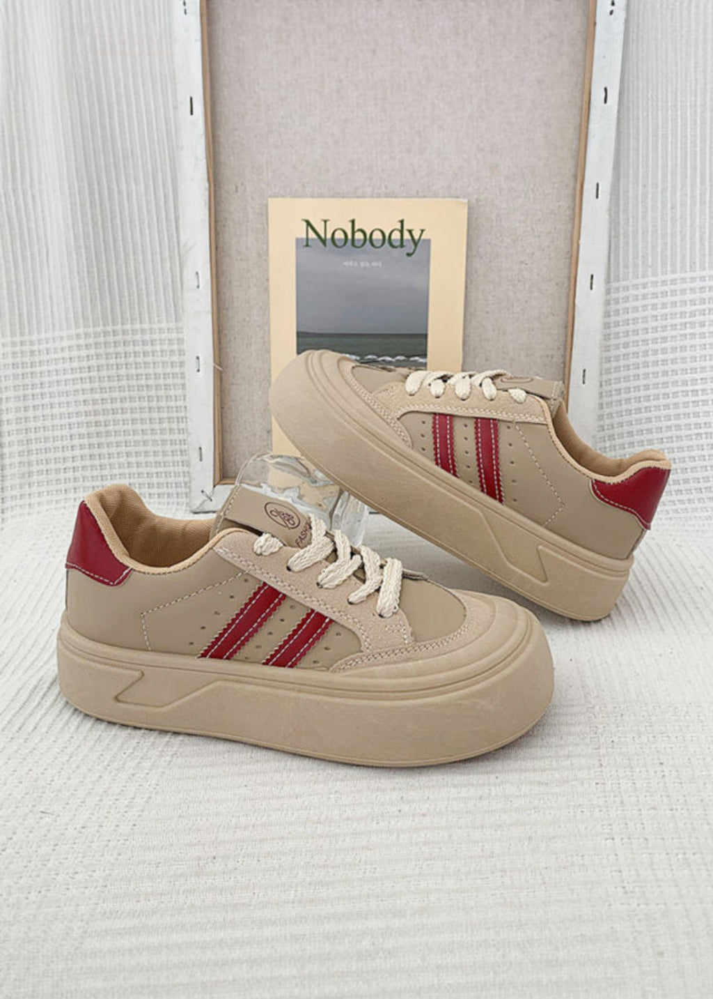 Firey Red Retro Leather Thick Sole