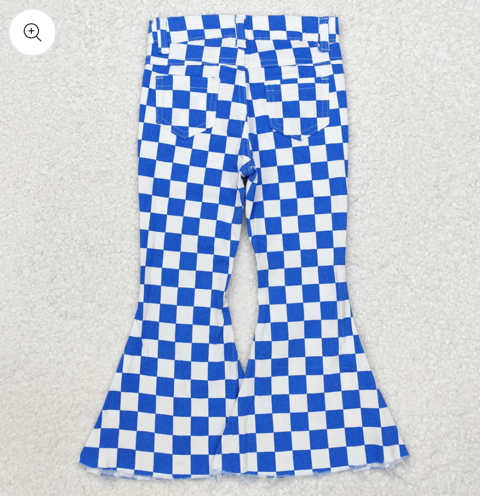 Checkered Blue Pants Flare