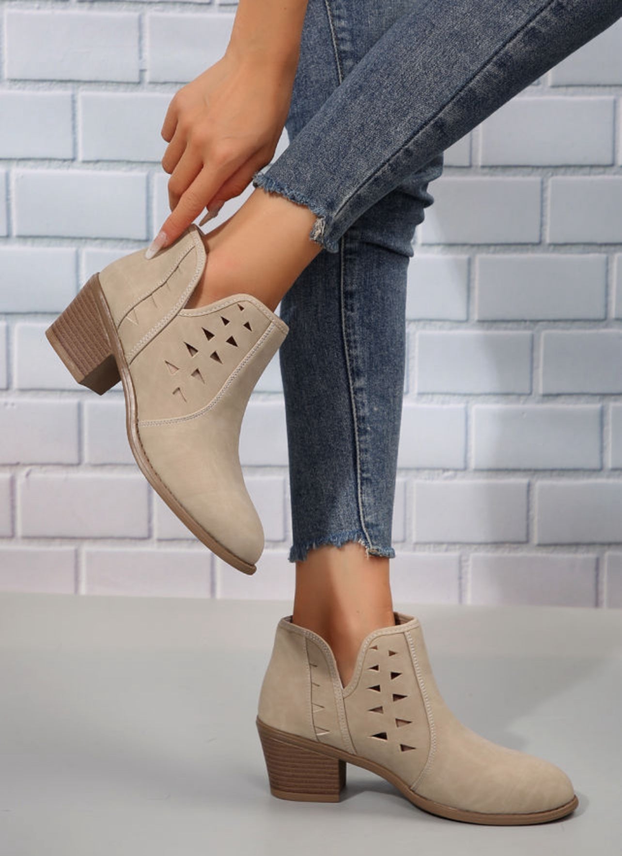 Parchment cut out suede boots
