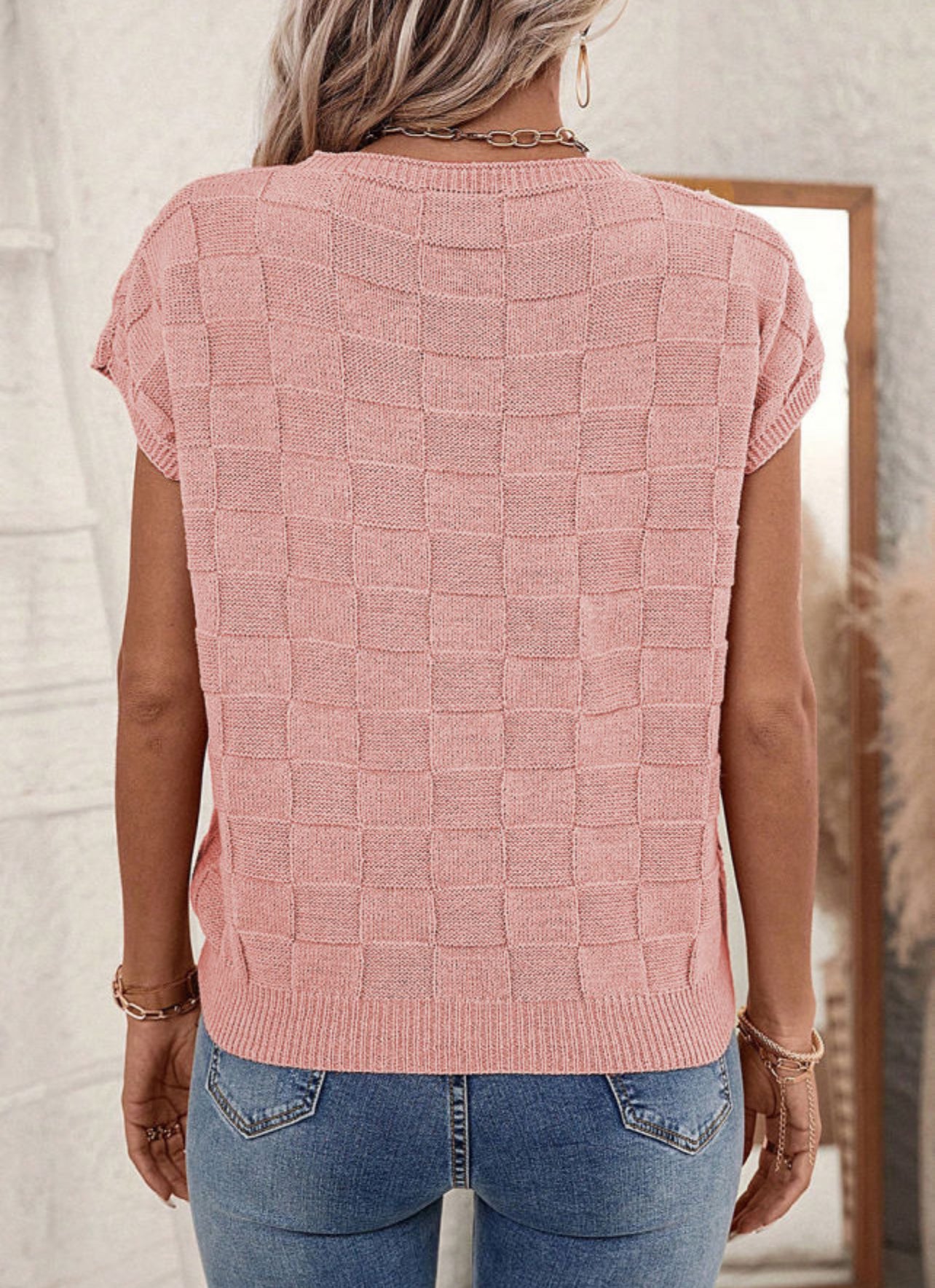 Textured Short Sleeve Sweater