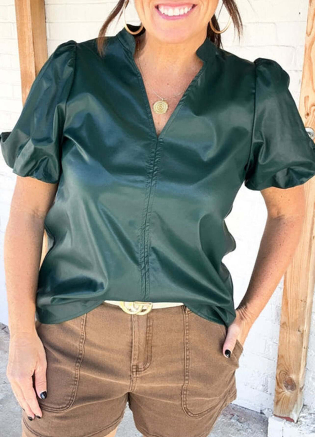 Green Pleather Blouse
