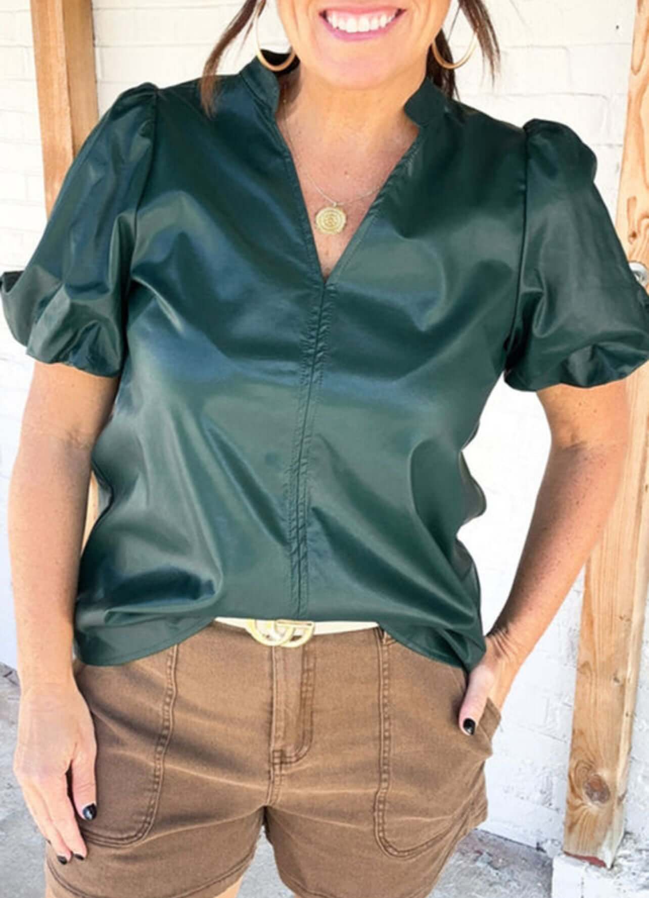 Green Pleather Blouse