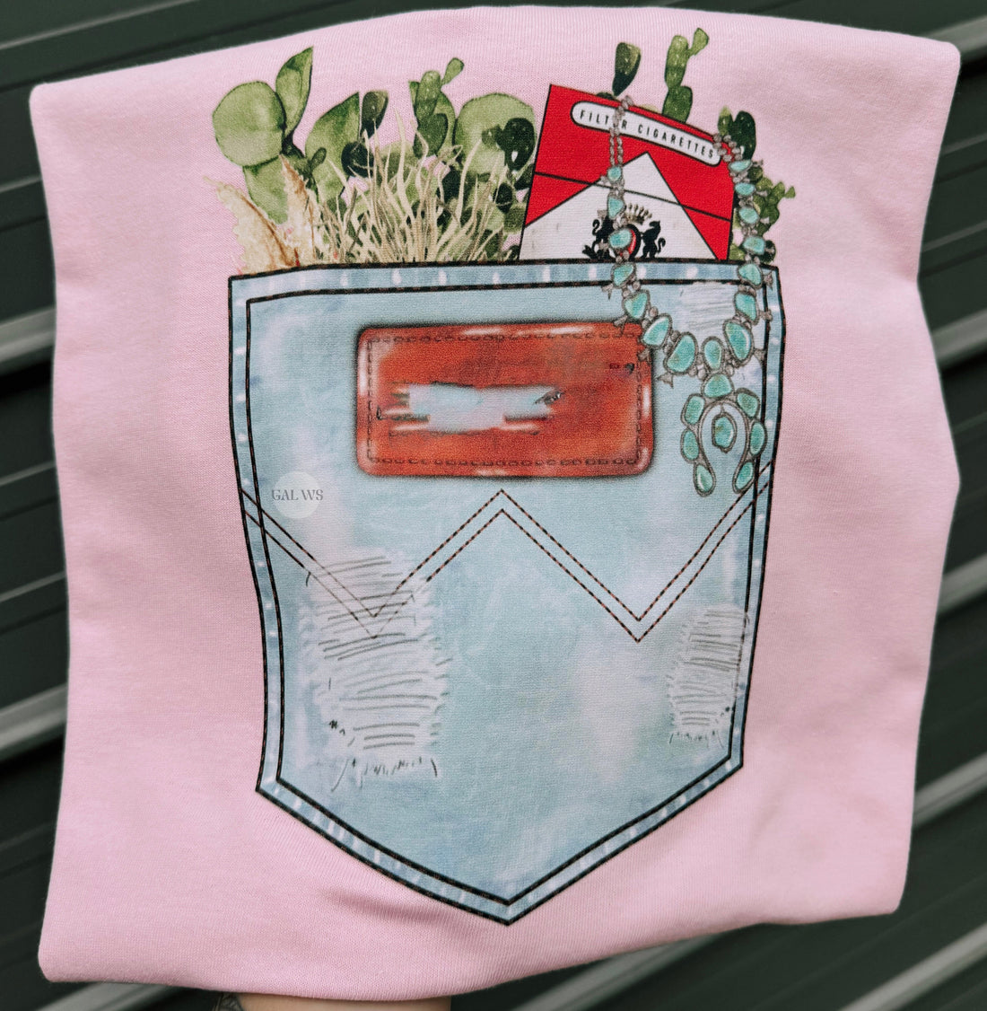Jean pocket with patch tee or sweatshirt