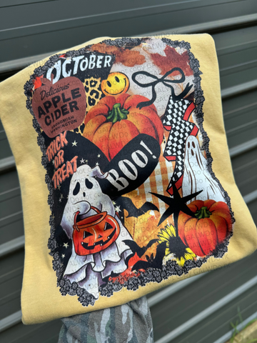 October delicious apple cider ghost collage tee or sweatshirt
