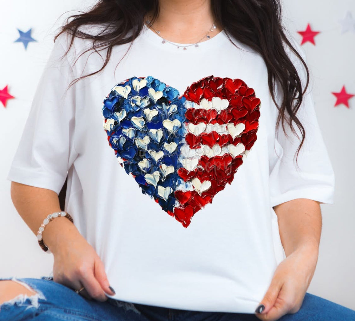 American flag paint heart tee or sweatshirt