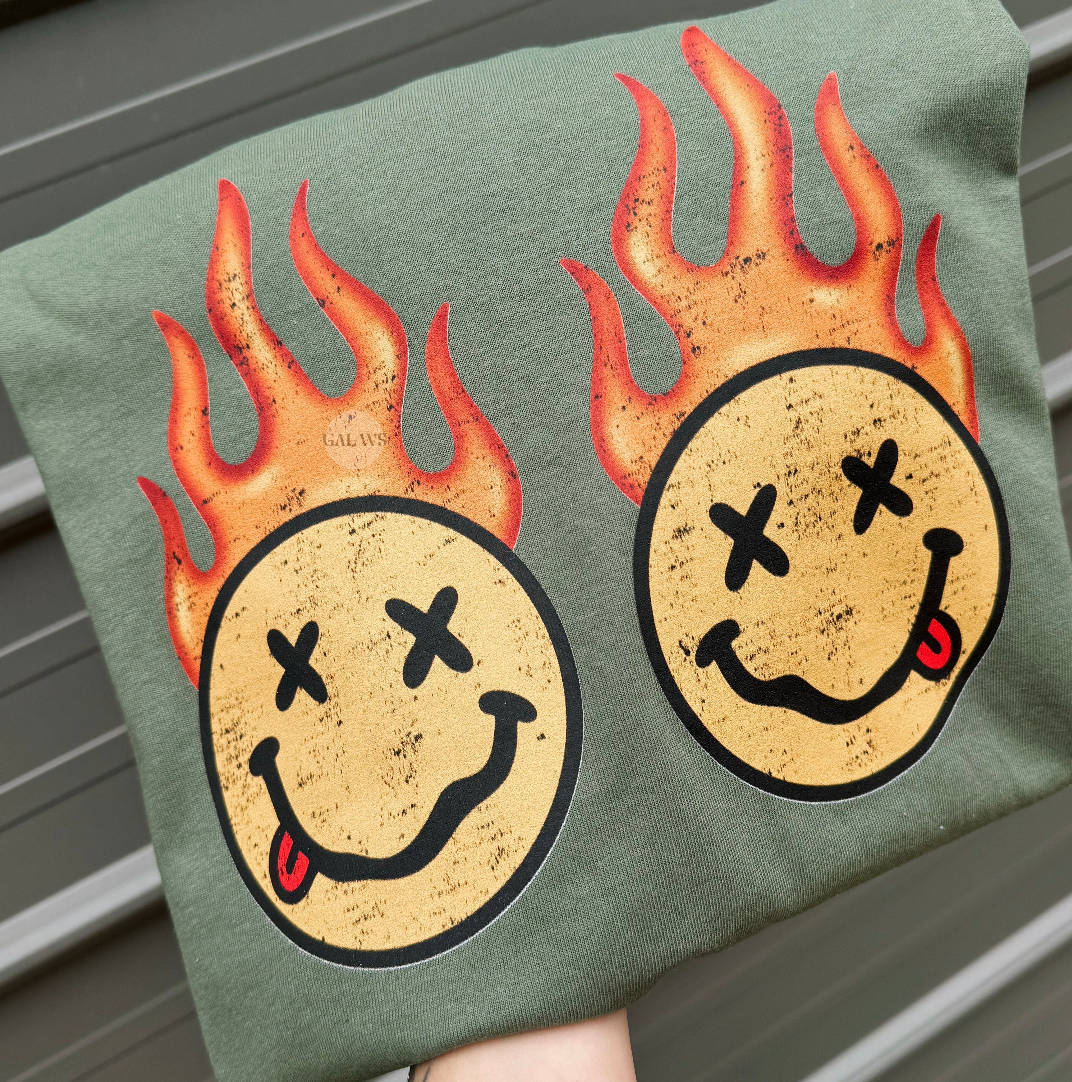 Goofy face with flames tee or sweatshirt