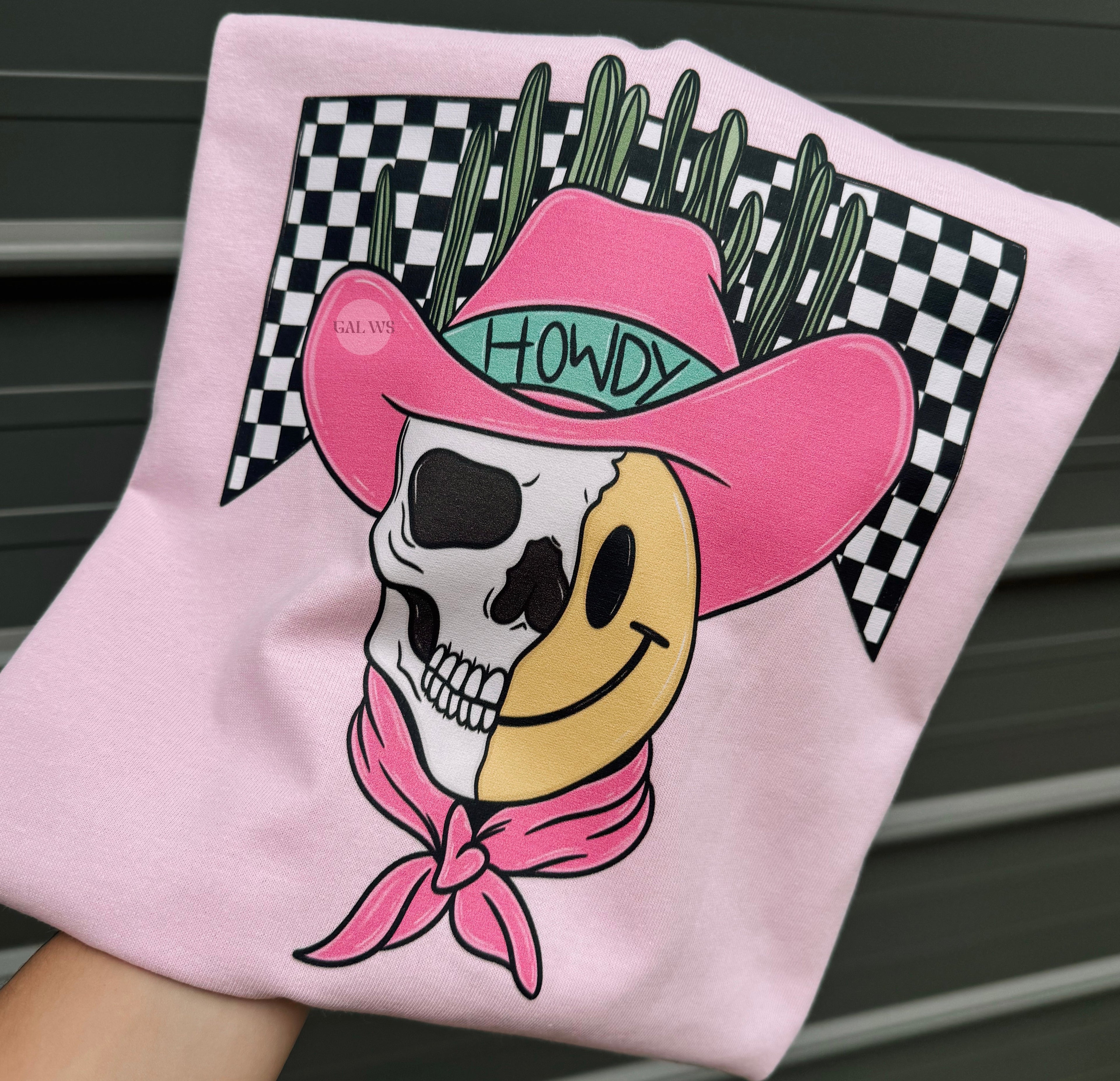 Howdy skull smile tee or sweatshirt