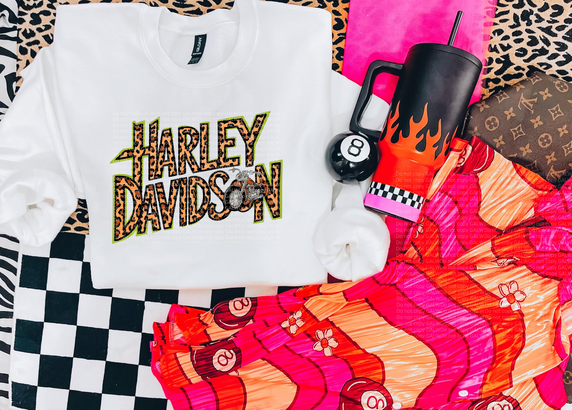 Leopard & lim green motor cycle tee or sweatshirt