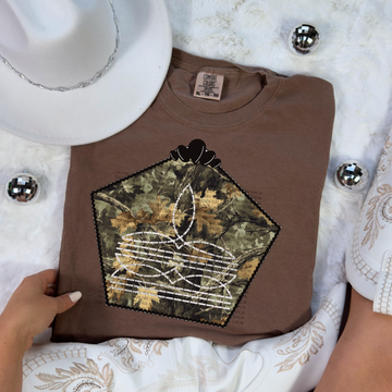 Camo western boot stitch design tee or sweatshirt
